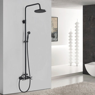 NABIYY Rain Shower System Oil Rubbed Bronze Outdoor Shower Faucet Set with 8 Inch Rainfall Shower Head Handheld Spray 2 Cross Handles Wall Mounted Bathroom Shower Fixtures Solid Brass