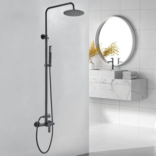 NABIYY Matte Black 8 in Rain Shower Head Shower System Bathroom Outdoor Shower Faucet Set with Hand Shower Wall Mounted