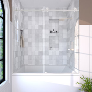 HERMITAGE BATH Susurrus 60 In. W X 60 In. H Sliding Semi-Frameless Tub Door With Clear Glass