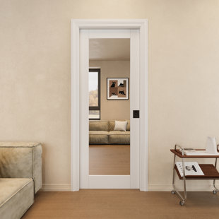 HOME WORTHY Interior Mirrored Sliding Pocket Door Solid Core Pantry Door With Privacy Pocket Lock / Soft Close
