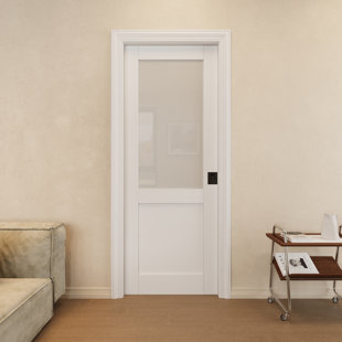 HOME WORTHY Interior Frosted Glass Panel Sliding Pocket Door Withe Solid Core Pantry Door With Privacy Pocket Lock / Soft Close