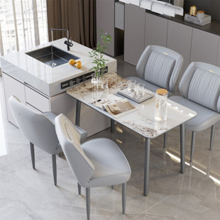 CORRIGAN STUDIO Upholstered Dining Chairs Set Of 2 Kitchen Counter Chairs Lounge Leisure Living Room Corner Chairs Grey Leatherette Reception Chairs With Backrest And Padded Seat