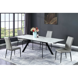 CHINTALY IMPORTS Contemporary Dining Set w/ Motion Extendable Ceramic Top Table & Four 2-Tone Chairs