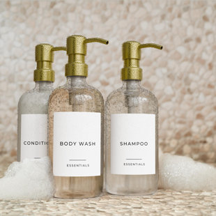 FURNITURE COUNTRY CORP. Stylish Shampoo And Conditioner Dispenser Set Of 3 - Modern 21Oz Shower Soap Bottles With Pump And Labels - Easy To Refill Body Wash Dispensers For An Instant Bathroom Decor Upgrade Clear