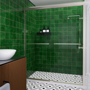 HERMITAGE BATH Susurrus 60 In. W X 72 In. H Sliding Semi-Frameless Shower Door With Clear Glass