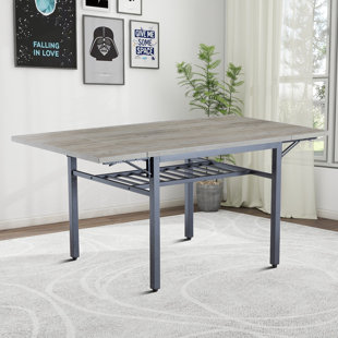 KNLNNY WARE Vintage Style Expandable Dining Table with Metal Legs and Storage Shelves for Dining Room, Kitchen