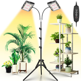 UNIVERSAL WINDOW SOLUTIONS Grow Light For Indoor Plants, Dual Heads Full Spectrum 200W LED, Auto On/Off Timer, 6 Dimmable Levels, 3 Switch Modes, Adjustable Tripod Stand