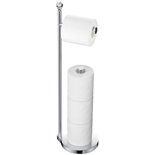 HUDSON & ASHTON LLC Heavy Duty Metal Freestanding Bathroom Toilet Paper Organizer With Crystal Ball, Polished Chrome