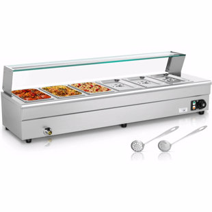 AIYCHEN 6 Pan Commercial Food Warmer 110v 1500w Electric Stainless Steel Bain Steam Table Food Warmer with Large Capacity Pans for Catering and Parties Restaurants Business Occasion