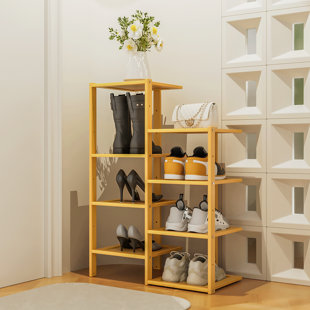MONIBLOOM 8-Tier 8 Pairs Bamboo Corner Shoes Rack, Narrow Shoes Storage Shelf Organizer For Entrance Entryway