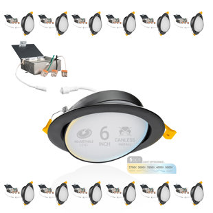 NUWATT Adjustable Downlight 6.87'' Selectable Color Temperature Dimmable Air-Tight IC Rated LED Canless Recessed Lighting Kit (Set of 12)