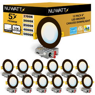 NUWATT Panel Downlight 6.88'' Selectable Color Temperature Dimmable Air-Tight IC Rated LED Canless Recessed Lighting Kit (Set of 12)