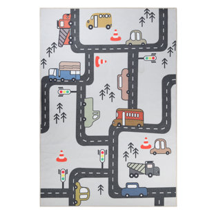 ZOOMIE KIDS Pomerleau Construction Zone Non-Slip Kids Playroom Decor Washable Indoor Area Rug