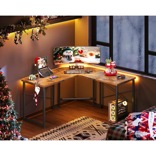 INKEDZ L Shaped Gaming Desk, Corner Desk Gaming Table for Home Office, Computer Desk Sturdy Writing Workstation for Small Space, Easy to Assemble, 51 inch, Carbon Fiber Surface, Black