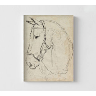 WEFRAMEART Horse In Bridle Sketch II By Jennifer Parker, Framed Animal Sketch Print, Horse Drawings Print, Equestrian Wall Decor, Cowboy Sketch Print