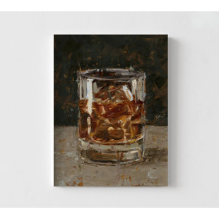 WEFRAMEART Cocktail Hour Whiskey On The Rocks Painting Print, Framed Whiskey Glass Art, Strong Liquor Art, Bar Art Print, Whiskey Lover Gift, Framed Wall Art