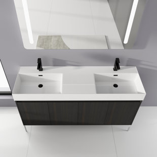 AIYCHEN 60" Freestanding Bathroom Vanity with Resin Double Sink, Storage Cabinet with Soft Closed Doors