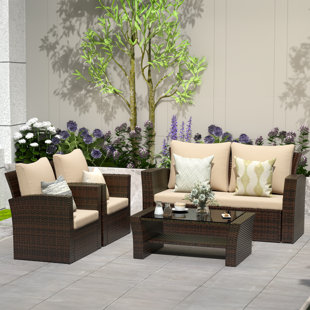 EBERN DESIGNS 4 Piece Rattan Sofa Seating Group with Back&Seat Cushions