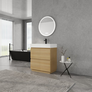 AIYCHEN 30" Bathroom Vanities with Single Sink Combo, Modern Undermount Bathroom Sink Cabinet with Double drawer, Freestanding Bathroom Sink Cabinet,Engineering wood,Brown