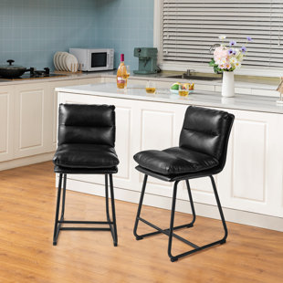 17 STORIES Modern Thick Leatherette Bar Stool (Set of 2)