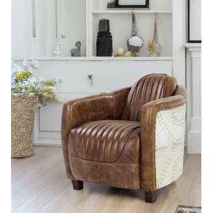 WILLISTON FORGE Brancaster Retro Brown Grain Leather & Aluminum Chair