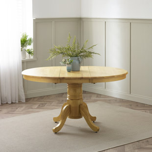 FURNITURE BOX Prestow Extending Round Dining Table In Solid Wood - Traditional Rustic Farmhouse Kitchen