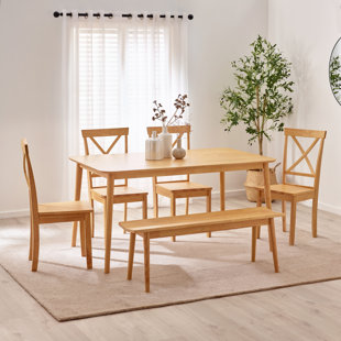 FURNITURE BOX Drea Wooden Dining Table Set With 4 Soild Wood Dining Chairs & Bench - Traditional Farmhouse Style