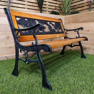 ASTORIA GRAND Kraus Kids 2 Seater Wooden & Cast Iron Garden Patio Childrens Bench with Animal Design
