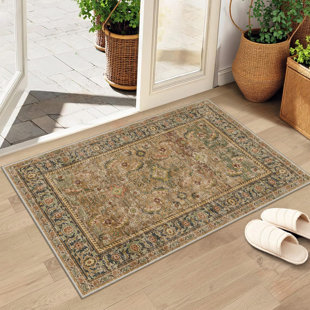 BUNGALOW ROSE Goudeau Area Rugs for Living Room with Non-Slip Backing and Machine Washable Rugs Taupe/Black Rug