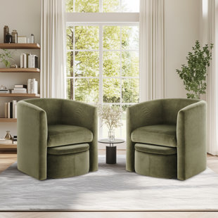 IVY BRONX Kyah Upholstered Barrel Chair with Ottoman (Set of 2)