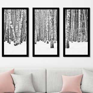 PICTURE PERFECT INTERNATIONAL Birch Trees In Winter Framed On Plastic / Acrylic 3 Pieces Print