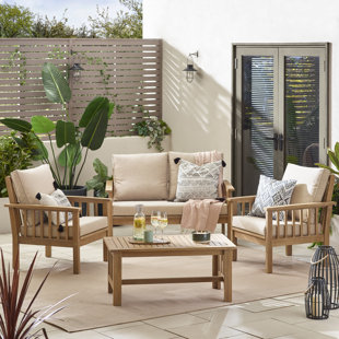 FURNITURE BOX Vita 4 Seater Solid Wooden Garden Sofa Conversation Set - Modern Patio Table and Chairs