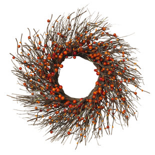 GERSON INTERNATIONAL Gold Accented Dried Twig And Autumn Berries Wreath