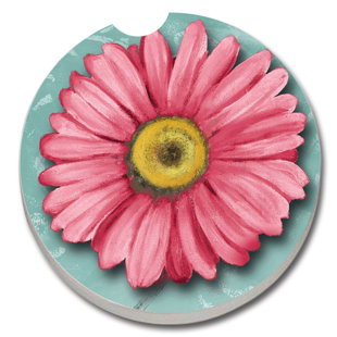 COUNTERART Absorbent Stone Blooming Daisy Car Coaster (Set of 2)