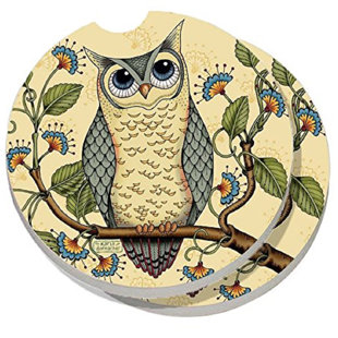 COUNTERART Absorbent Stone Wise Owl Car Coaster (Set of 2)