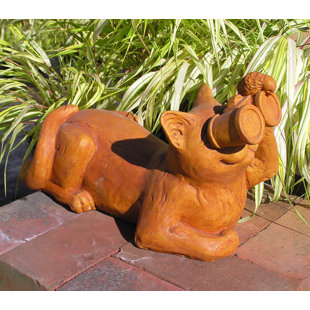 NICHOLS BROS. STONEWORKS Lying Birdwatching Cat Statue