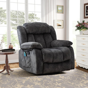 EBERN DESIGNS 35" Wide Contemporary Compact Microfiber Swivel Rocker Manual Recliner Chair with Heat and Massage