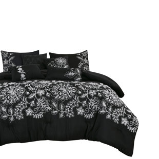 HOMECHOICE INTERNATIONAL GROUP 7 Pieces Embroidered Comforter Set Modern Color Design Bed In A Bag