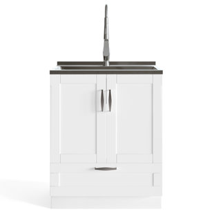SIMPLI HOME Reed All-in-One 28-inch Utility Sink & Cabinet in Pure White