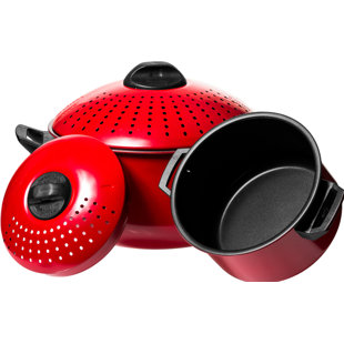 IMPERIAL HOME Lexi Home Non-Stick Carbon Steel Pasta Pot Set with Strainer Lids