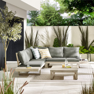 FURNITURE BOX Brisca Solid Wood 6 Seater Garden Sofa Set & Coffee Table - Outdoor Patio Lounge for Modern Garden
