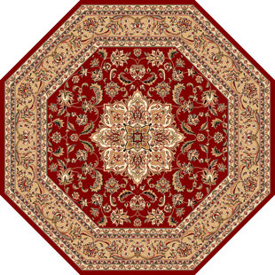 KAS RUGS Octagon: 7'7" - Cambridge Red / Beige Kashan Medallion Rug