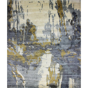 BASHIAN RUGS Abstract Hand Knotted Ivory/Blue Area Rug