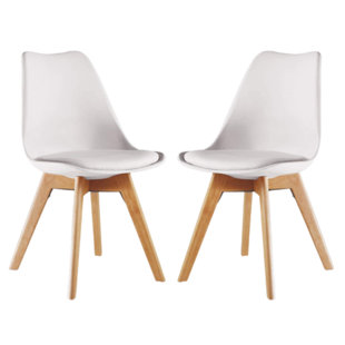 LATITUDE RUN Thomasin Modern Scandinavian Minimalist Dining Chairs with Faux Leather Cushions and Solid Wood Legs - Side Chair for Dining Room Kitchen Office (Set of 2)