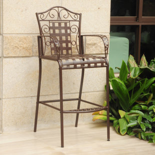 FLEUR DE LIS LIVING Saundra Metal Outdoor 28'' Bar Stool (Set of 2)