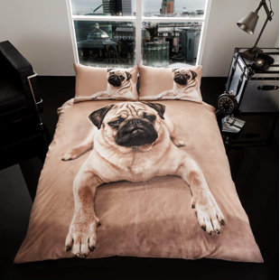 HAPPY LARRY Mccauley 3D Pug Dog Duvet Cover Set