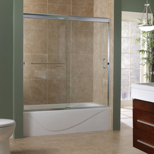 HAZELWOOD HOME Marina 56'' - 60'' W x 60'' H Double Sliding Semi-Frameless Tub Door with Glass