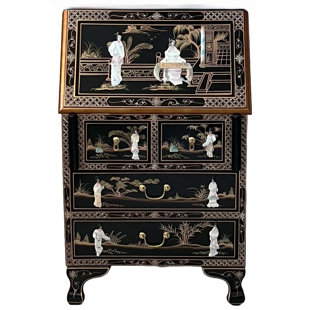 WORLD MENAGERIE Mother of Pearl Hand Painted Writing Bureau Secretary Desk