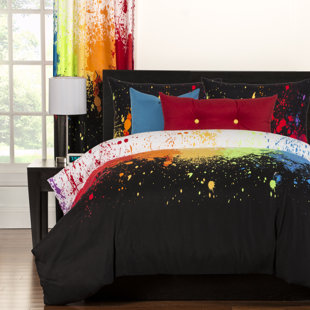 CRAYOLA LLC Crayola Cosmic Burst Black Microfiber Reversible Modern & Contemporary Duvet Cover & Insert Set