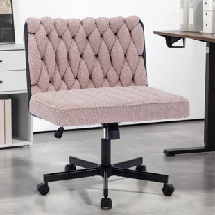 LATITUDE RUN® Oakleigh Teddy Upholstered Cross Legged Office Chair with Swivel Wheels Home Office Vanity Chair